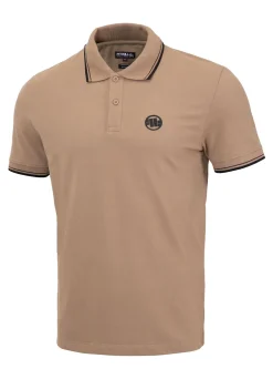Men's Polo shirt Pique Stripes Regular - Coyote brown