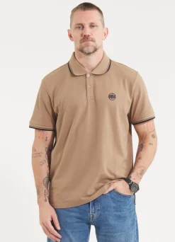 Men's Polo shirt Pique Stripes Regular - Coyote brown