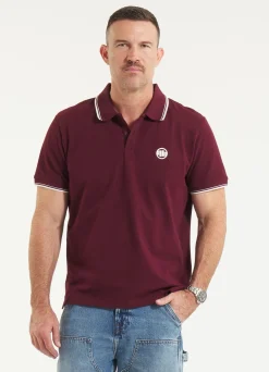 Men's Polo shirt Pique Stripes Regular - Dark burgundy