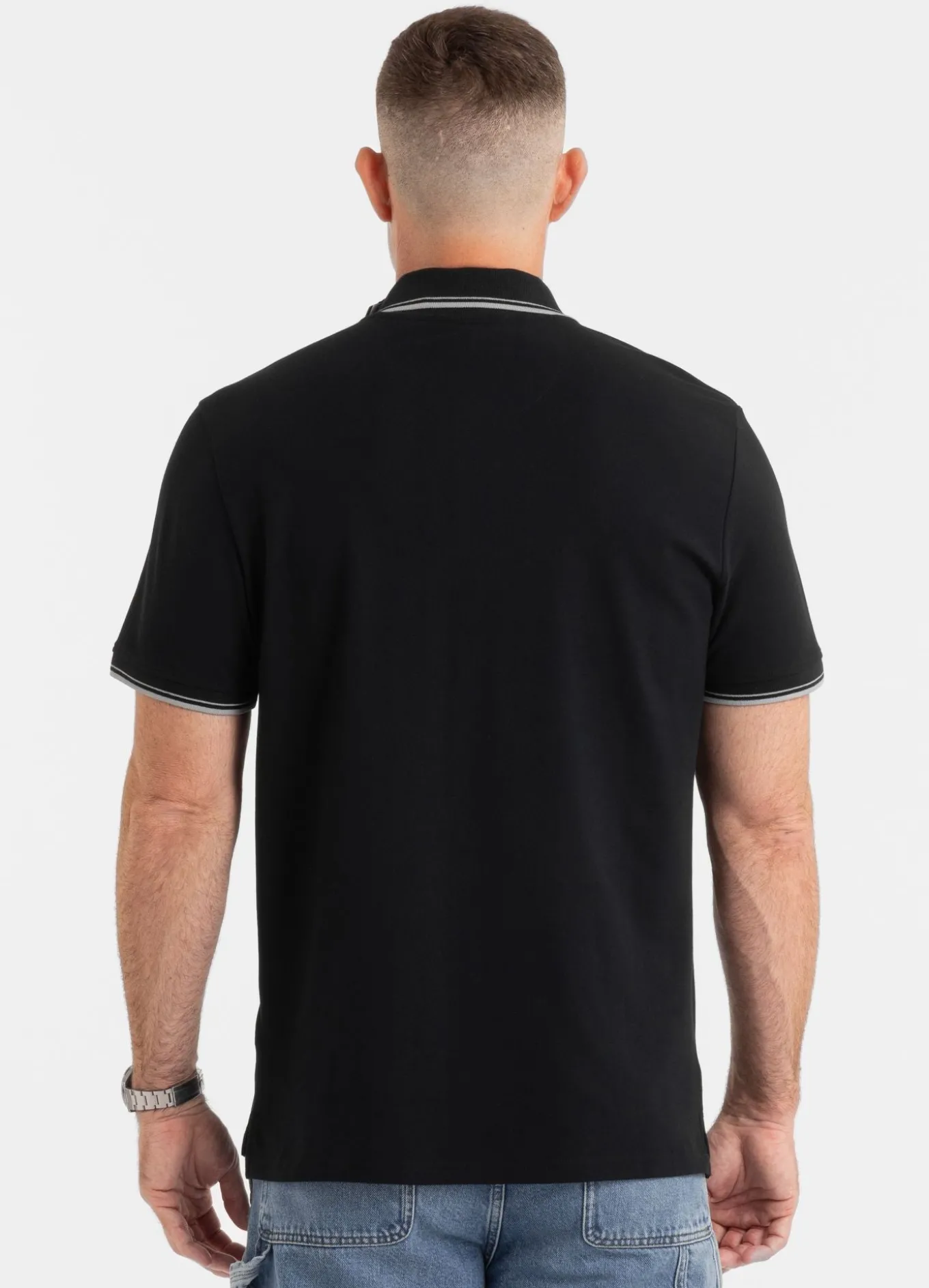 Men's Polo shirt Pique Stripes Regular - Black