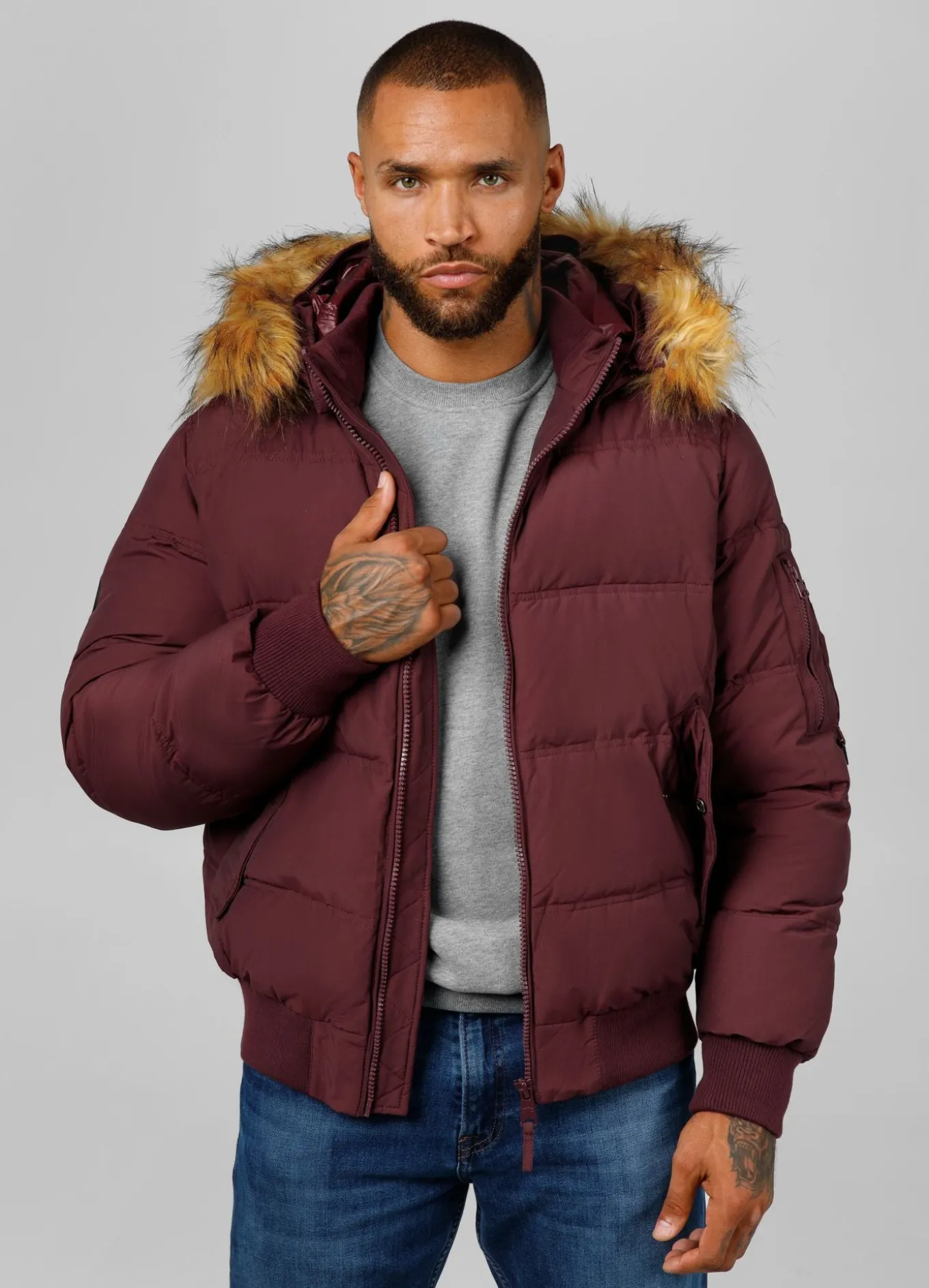 Men's winter hooded jacket Burnt