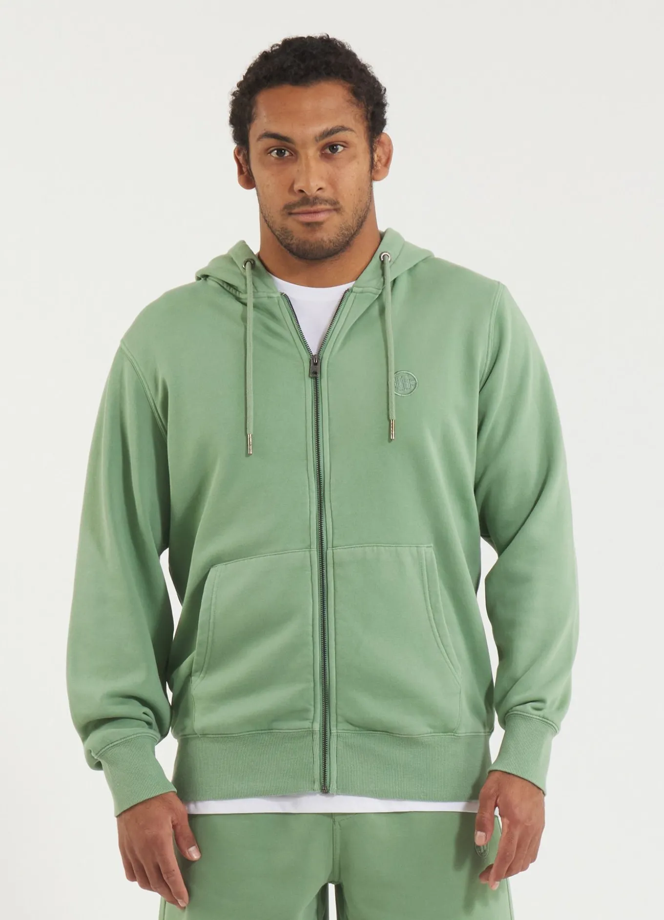 Men's Zip-up hoodie Washed Lancaster II - Sage green